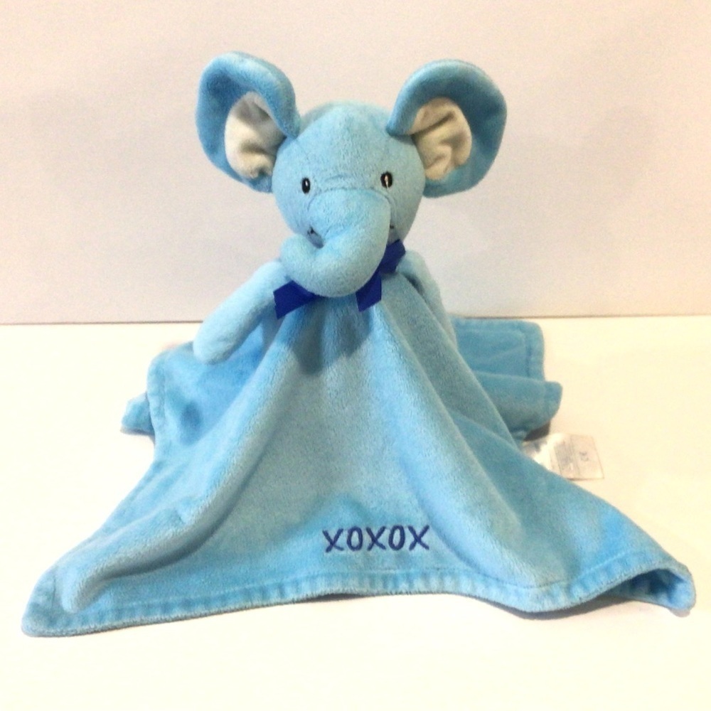 Honey Bunny Blue Elephant Security Blanket Baby Lovey XOXOX